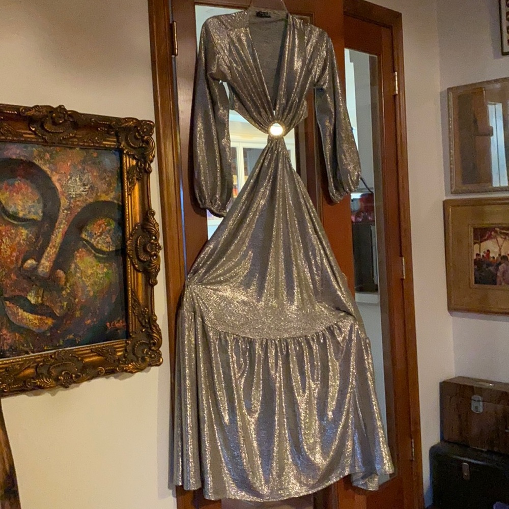 Metallic thread cutout maxi dress PatBo lookalike